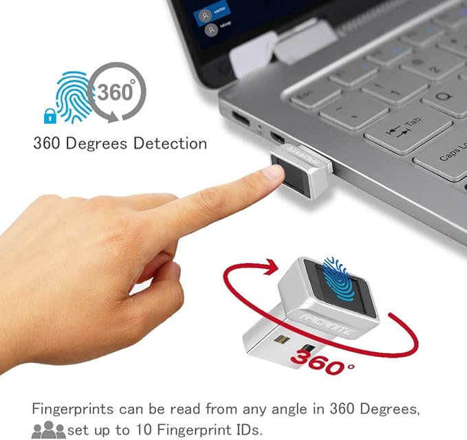 ARCANITE USB Fingerprint Reader for Windows 10 Hello, 0.05s 360-Degree Sensor Security Device, AKFSD-07