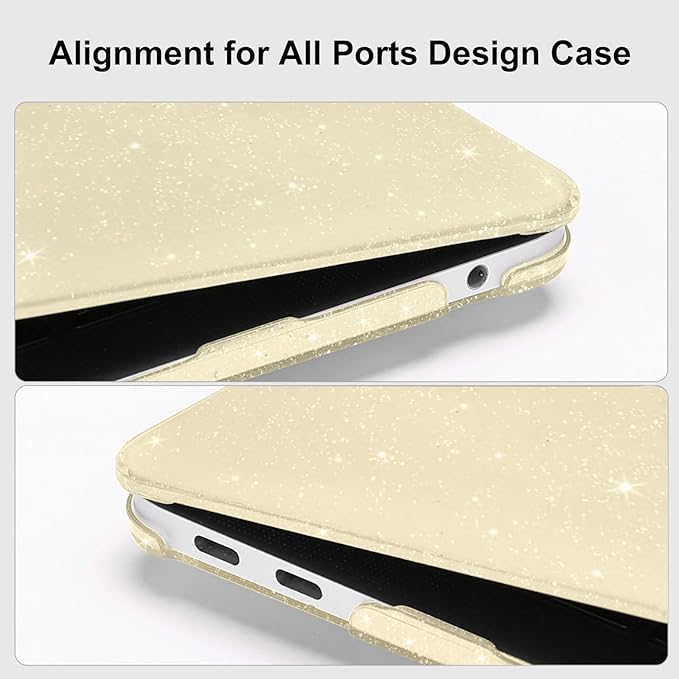 MOSISO Compatible with MacBook Air 13 inch Case 2022 2021 2020 2019 2018 A2337 M1 A2179 A1932, Glitter Plastic Hard Shell&Keyboard Cover&Screen Film&Storage Bag for MacBook Air 13 inch, Gold
