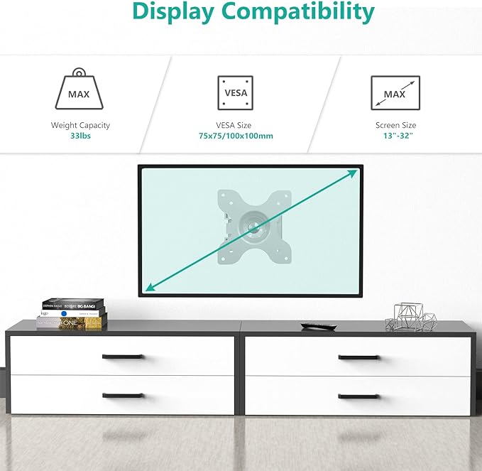 WALI TV Wall Mount Articulating LCD Monitor Full Motion 15 inch Extension Arm Tilt Swivel for Most 13 to 32 inch LED TV Flat Panel Screen with Mounting Holes up to 100x100mm (1330LM-W), White
