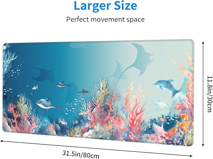 Underwater World Mouse Pad XL Large Mousepad Non Slip Rubber Base Desk Mat for Laptop Computer Gaming 31.5" X 12"