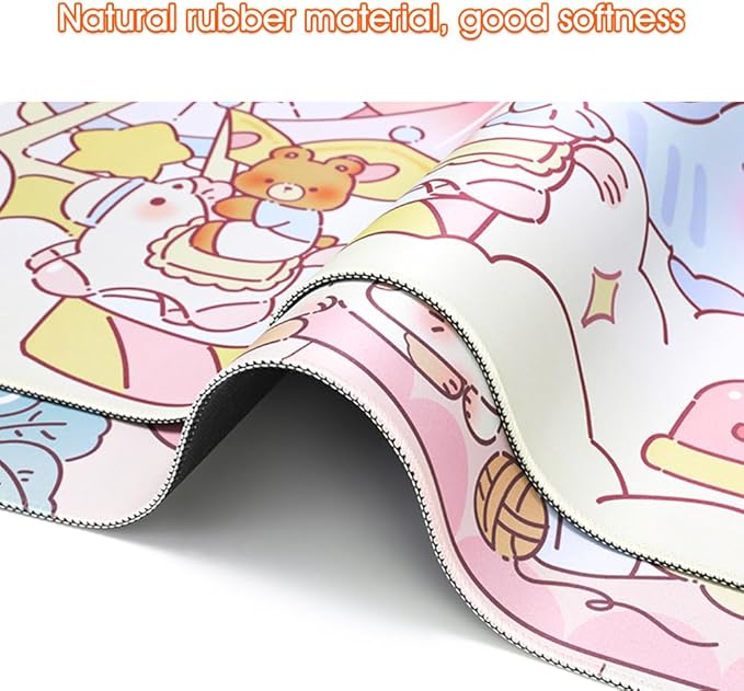 PERFECTSIGHT Cotton Candy Desk Mat Kawaii Kitty Bunny Large Mouse Pad XXL Desk Pad Gaming Mousepad Extended Keyboard Mat 31.5 x 15.7 in Laptop Computer Keyboard Pad Mouse Mat for Office Desk Decor
