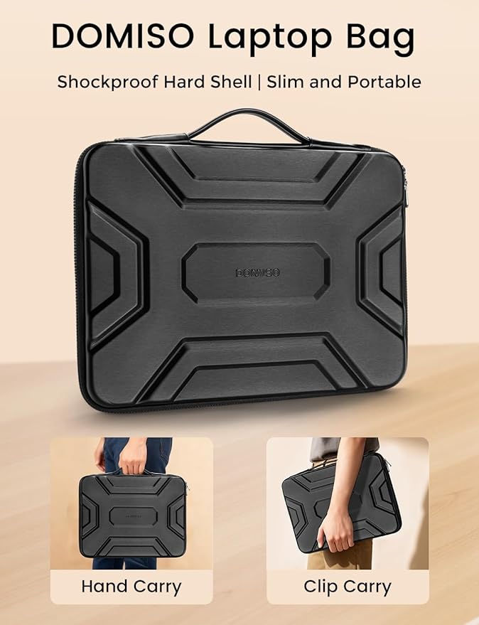 DOMISO 14 inch Laptop Sleeve with Handle, Shockproof & Waterproof EVA Protective Laptop case, Hard Laptop Sleeve for 14" HP Dell Asus Lenovo Laptop, Black