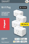 Legrand Radiant® Wi-Fi Matter Smart Plug Matter Hub Required 15A, Easy Setup, Enhanced Compatibility with Apple HomeKit, Google Home, Alexa & SmartThings, Easy Wi-Fi Connectivity w/ Matter (4 Pack)
