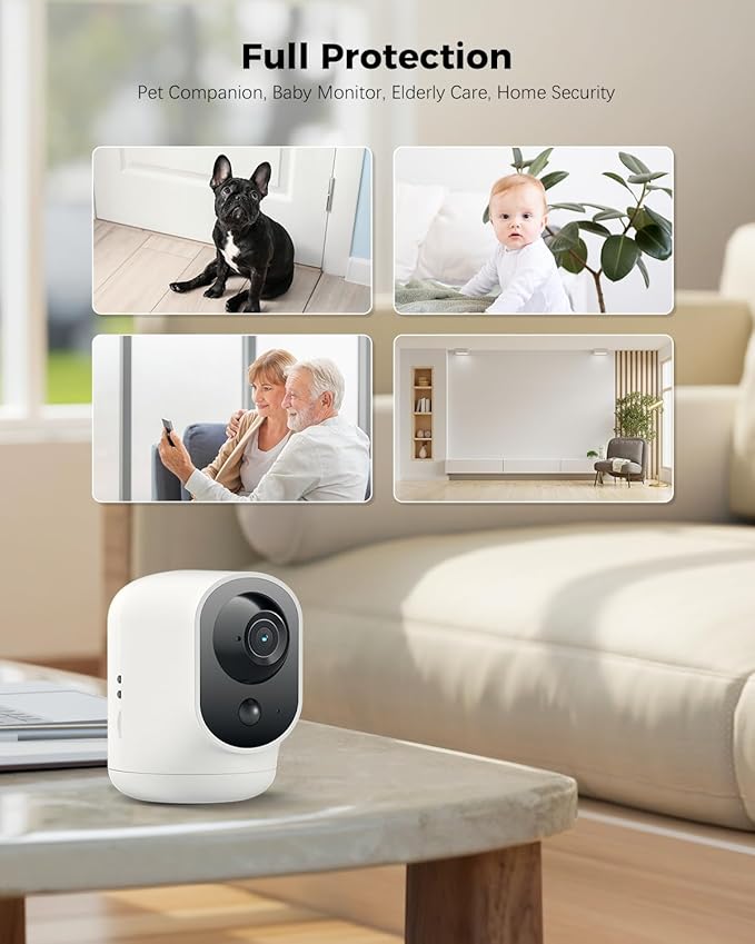 COCOCAM 2PCS 2K Indoor Pan/Tilt Security Camera with 5200mAh Battery, WiFi Camera,Wireless for Baby Monitor/Pet/Home Security, AI Recognition, PIR Human Detection, 2.4G WiFi
