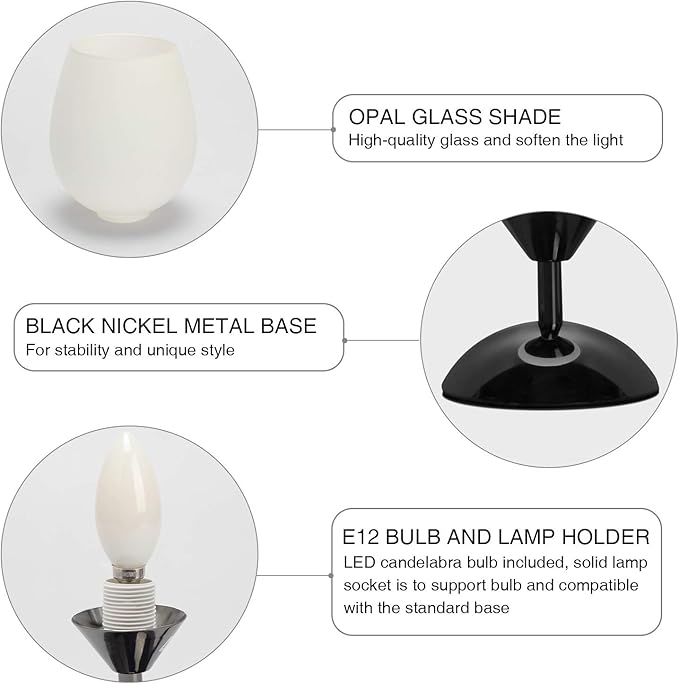 Touch Control Table Lamp Dimmable Small Lamp, Ambient Light with Opal Glass Shade Simple Night Light, Modern Accent Lamp Bedside Nightstand Lamp for Bedroom Living Room, E12 Bulb Included