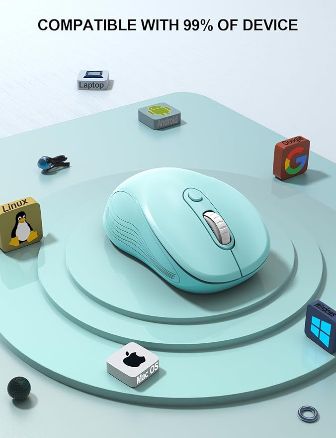 Trueque Wireless Mouse for Laptop, 2.4GHz Ergonomic Computer Mouse with Back & Forward Buttons, 3 Adjustable DPI Levels, 6 Buttons, Optical USB Cordless Mice for Windows PC, M01 (Mint Green)