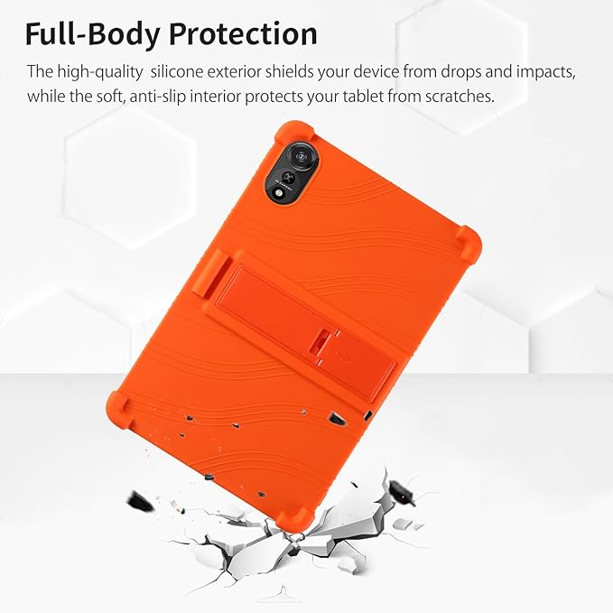 for Nexall N90 Tablet Case 12Inch, Shockproof Four Corner Airbag Protection,Soft Silicone Edge Cover with Built-in Stand,Heavy Duty Protective Sleeve for Nexall N90,Orange