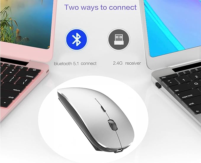 PeiBO Bluetooth 5.2 Wireless Dual-Mode Mouse, Gray Black, 2022 Model