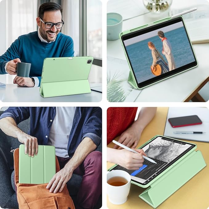 DTTO for iPad Air 13 Inch Case M4/M3/M2 2026/2025/2024, iPad Pro 12.9 Inch Case (6th/5th/4th/3rd Gen), Smart Slim Trifold Stand Soft Cover with Pencil Holder, Matcha Green