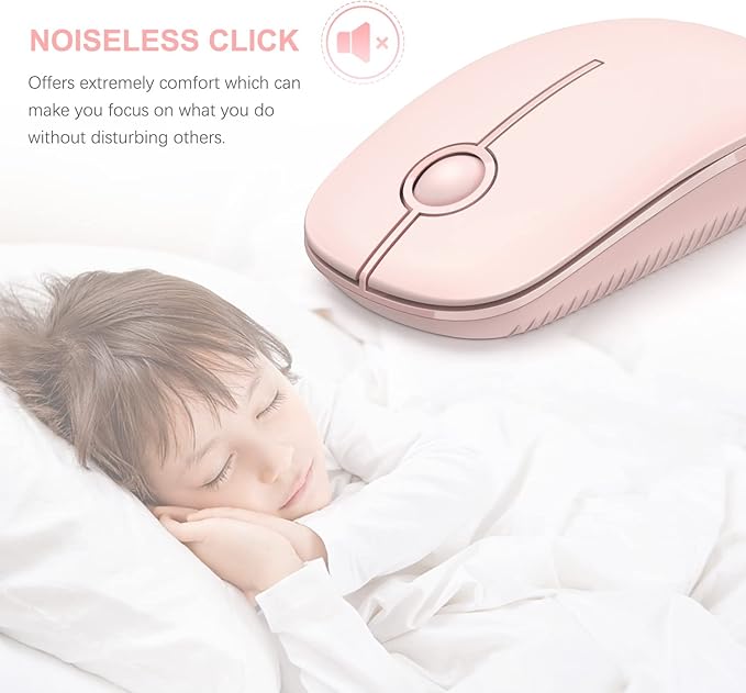 Unipows Wireless Mouse - 2.4G Slim Portable Computer Mouse with Nano Receiver, Less Noise Mobile Optical Mice for Notebook, PC, Laptop, Computer, Mac (Pink)