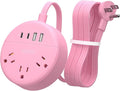 NTONPOWER Pink Extension Cord 5ft, Cute Power Strip with 3 AC Outlets & 2 USB C & 2 USB A, Flat Extension Cord, Wall Mount, Flat Plug Power Strip for Home, Dorm, Vanity Desk, Women Essential