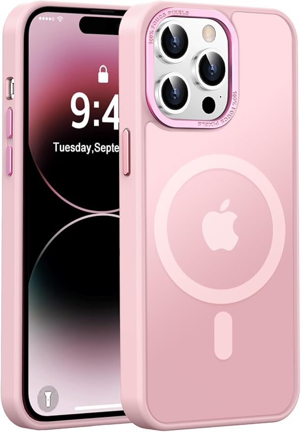 Newfuture Designed for iPhone 14 Pro Max Case with Magnetic [13 FT Military Drop Protection] [Compatible with Magsafe] Slim Translucent Matte Shockproof with Anti-Fingerprint Phone Case, Tender Pink