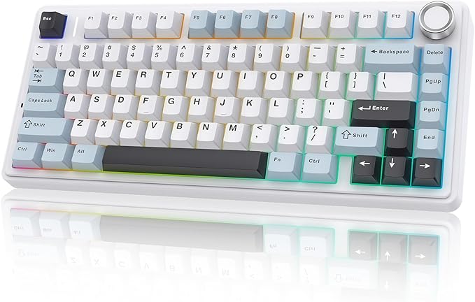 AULA F75 - 75% Wireless Mechanical Keyboard,Hot Swappable Custom Gaming Keyboard with Knob,BT5.0/2.4GHz/USB-C,RGB Backlit,Pre-lubed Reaper Switches,Double Shot PBT Keycaps,Mechanical Gaming Keyboards