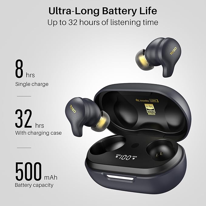 TOZO Golden X1 Wireless Earbuds Balanced Armature Driver and Hybrid Dynamic Driver, Bluetooth Headphones OrigX Pro, LDAC & Hi-Res Audio Wireless, Noise Cancellation Headset Galaxy Blue/Black