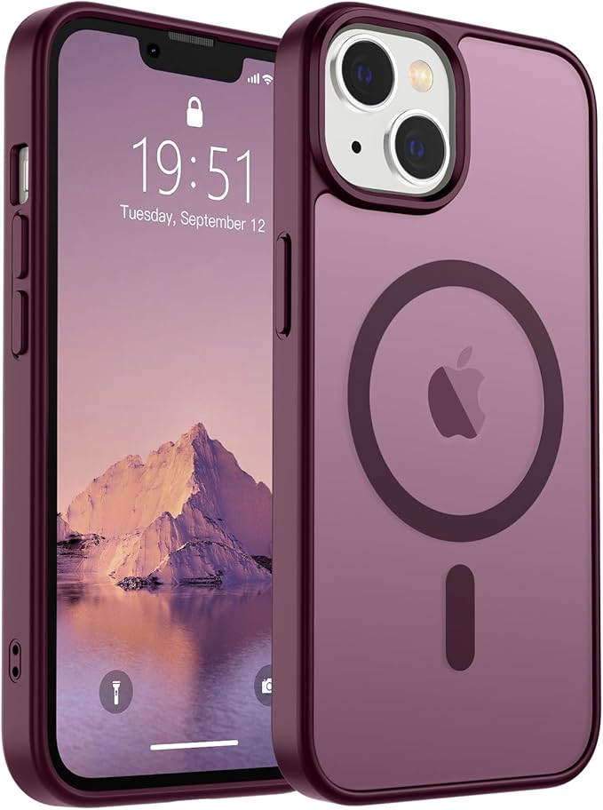 SUPFINE Magnetic for iPhone 15 Plus Case & iPhone 14 Plus Case(Compatible with MagSafe)(Military Grade Drop Protection) Slim Translucent Shockproof Phone Case,Wine Red
