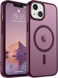 SUPFINE Magnetic for iPhone 15 Plus Case & iPhone 14 Plus Case(Compatible with MagSafe)(Military Grade Drop Protection) Slim Translucent Shockproof Phone Case,Wine Red
