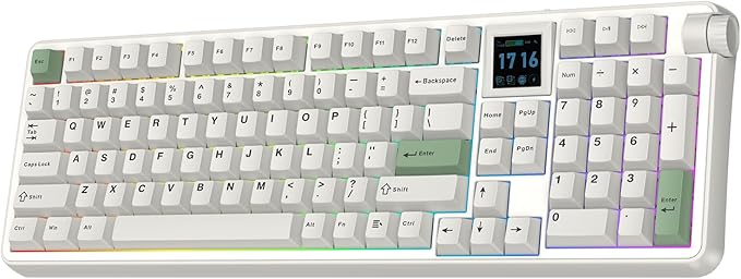 EPOMAKER RT100 PRO Wireless Gaming Keyboard with 1.54" Screen&Knob, RGB, 2.4Ghz/BT/USB-C, Hot Swap, 5000mAh, PBT Keycap, Custom Driver, Retro Mechanical Keyboard for Win/Mac (White, Sea Salt Silent)