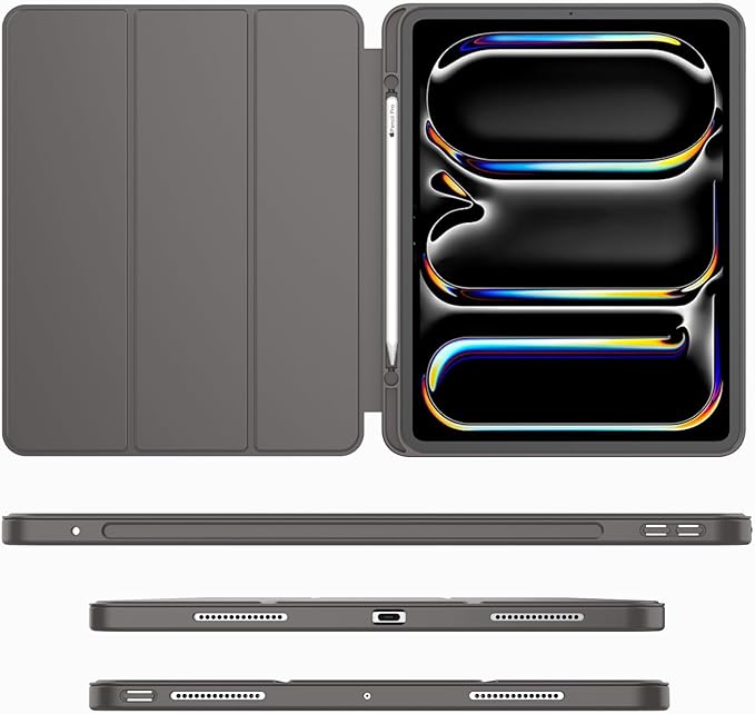 iMieet Case for iPad Pro 11 Inch (M5) 2025 /(M4) 2024 5th Gen, Trifold Stand Smart Cover with Pencil Holder and Soft TPU Back, Auto Wake/Sleep (Space Gray)