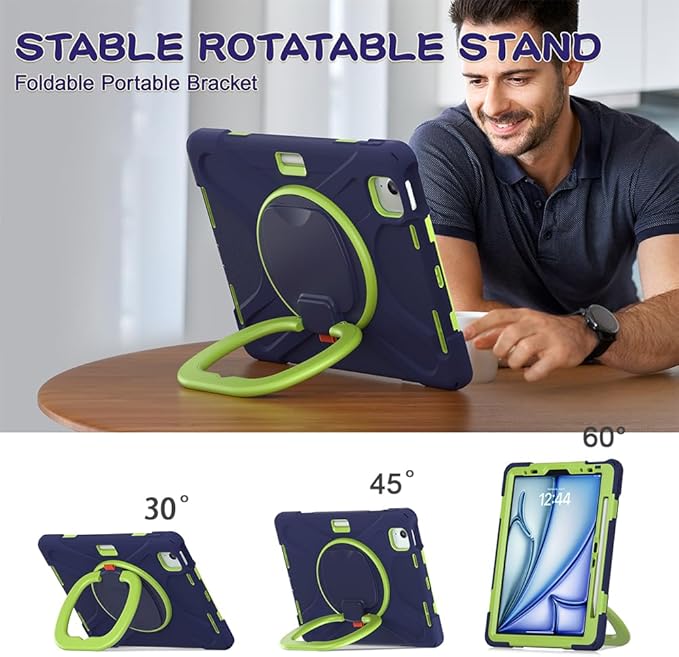 SCSVPN Case for iPad Air 11 Inch M4 2026/M3 2025/M2 2024, iPad Air 10.9'' 5th/4th Gen 2022 2020, iPad Pro 11 4th/3rd/2nd/1st Gen, Protective Cover with Pen Holder, Stand, Shoulder Strap, Navy Green