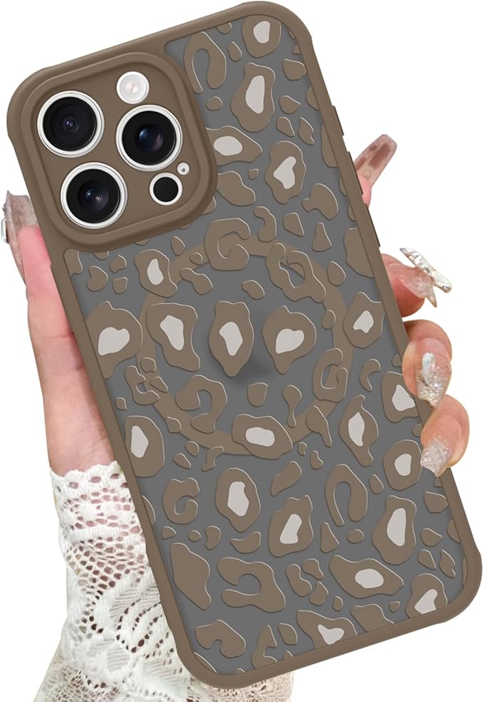KANGHAR Case for iPhone 16 Pro Max Brown Leopard Printed Pattern Compatible with Magsafe Cute Cheetah Protective Magnetic Case for Girls Women 6.9"