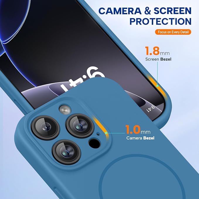 Miracase Magnetic for iPhone 16 Pro Case, [Soft Anti-Scratch Microfiber Lining], Compatible with MagSafe, Liquid Silicone Case Shockproof Drop Protection Phone Case for 16 Pro,Capri Blue