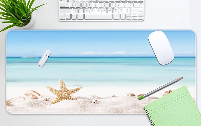 Britimes Summer Beach Sea Shells Large Mouse Pad Non-Slip Starfish Shore Sun Desk Pad Keyboard and Mouse Desk Mat Gaming Mousepad for Game, Office & Home, 31.5 x 15.7 in