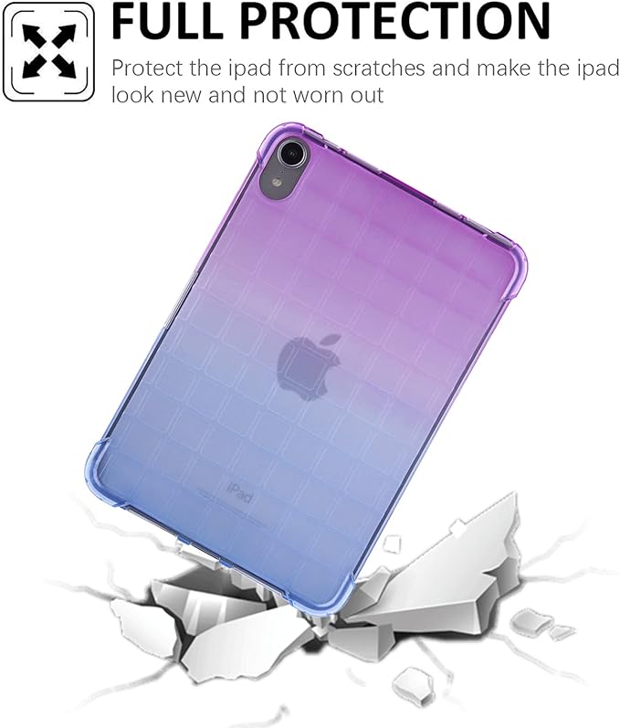 Translucent Case for iPad mini 7 A17 Pro 2024 & iPad mini 6 2021, Frosted Back Soft TPU Shockproof Matte Clear Silicone Bumper Shell for iPad mini 7th/6th Generation 8.3 inch, Purple & Blue