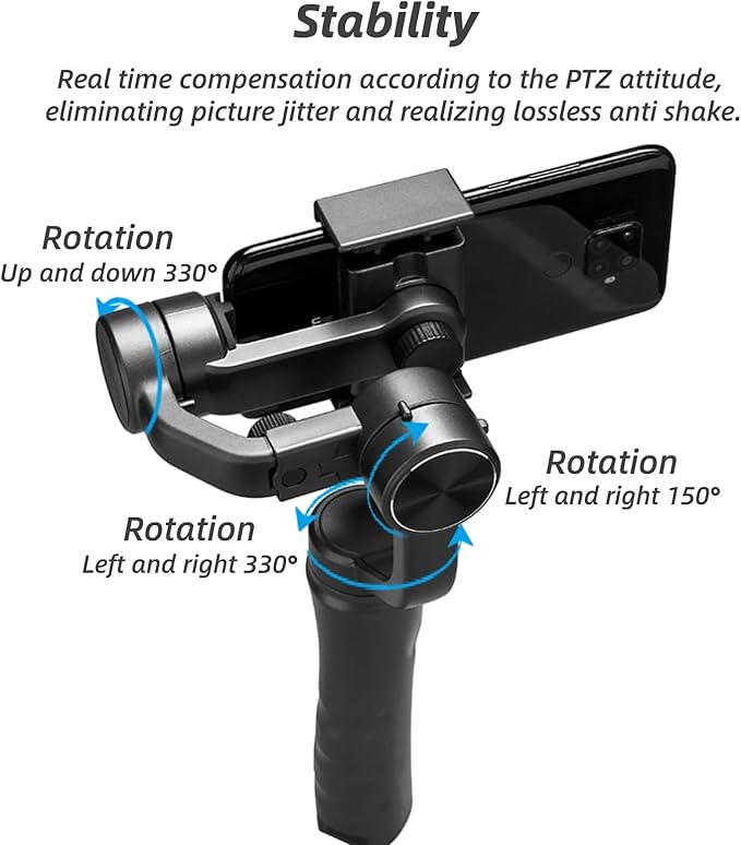 S5 Gimbal Stabilizer for Smartphone, 3 Axis Handheld, Upgraded Anti Shake System, Face Tracking, Foldable