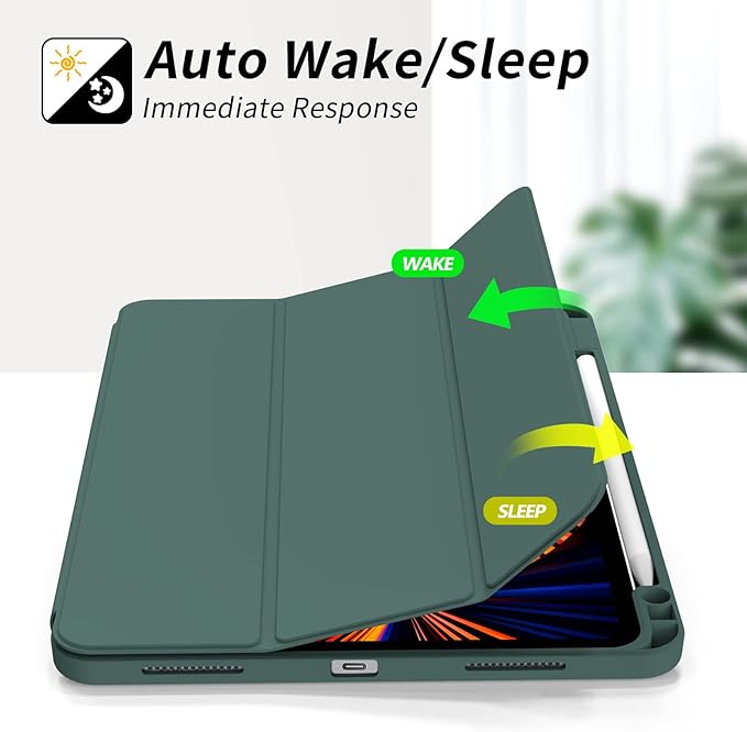 kenke Case for iPad Pro 11 Inch 4th/3rd/2nd Generation (2022/2021/2020) with Pencil Holder, Slim Trifold Smart Cover with Soft TPU Back, Support 2nd Gen Pencil Charging, Auto Sleep/Wake, Dark Green