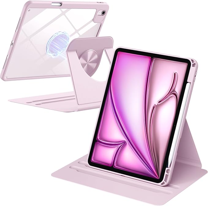 Wenlaty for iPad Air 11 inch Case (M4/M3/M2) & Air 5th/4th Generation Case 10.9 inch, for iPad Pro 11 inch 4/3/2/1 Gen,360° Rotating Cover,Detachable Magnetic Back,Pencil Holder,Auto Sleep/Wake,Pink