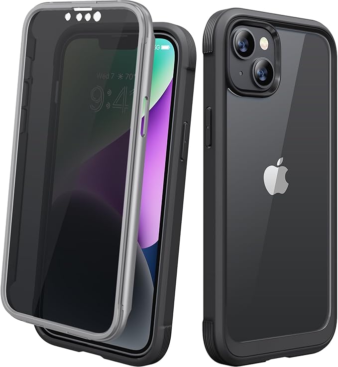 Diaclara Designed for iPhone 14 Case 6.1 Inch,Upgraded Full Body Rugged Clear Bumper Case with Built-in Privacy Screen Protector for iPhone 14,Black