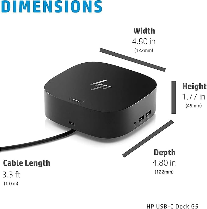 HP USB-C Essential Dock G5 Multiport Docking Station with USB-C, HDMI, Ethernet, DisplayPort, Includes Dockztorm USB Port Expander 5-Pack