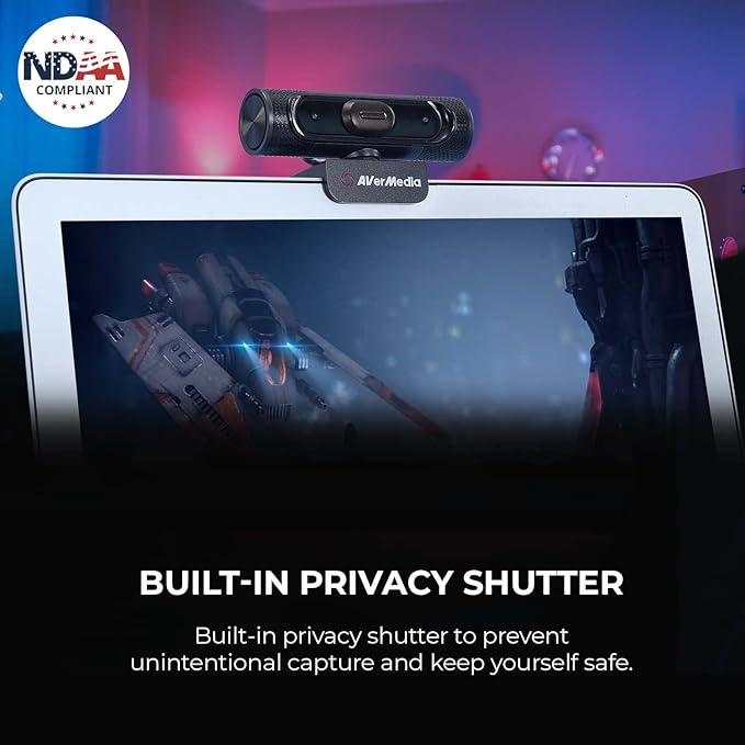 AVerMedia PW315 TAA/NDAA Compliant 1080p 60fps Webcam – Wide-Angle USB Camera with Dual Mics & AI Auto Framing, Fixed Focus HD Webcam for PC/Mac, Zoom, Teams, Google Meet, Streaming, Content Creation