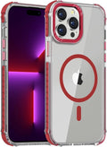 DEERLAMN Strong Magnetic Case for iPhone 15 Pro 6.1-Inch,[Compatible with Magsafe] Clear Slim Shockproof Protective Phone Cover for Women Men-Transparent+Red