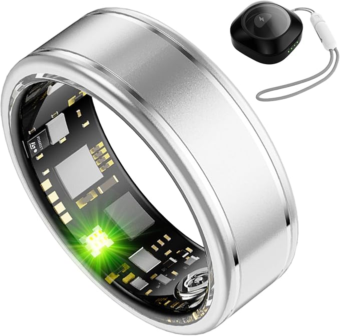 Smart Health Ring for Women Men, Fitness Tracker Ring with Heart Rate, Blood Pressure, SpO2, Sleep Monitoring, Step Counting, 5ATM Waterproof for iOS & Android, No Subscription Fee (Silver 9)