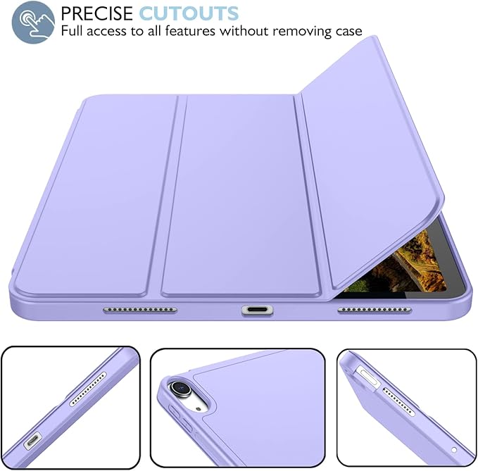 iMieet iPad Air 11 Inch Case M4/M3/M2(2026/2025/2024), iPad Air 5th/4th Generation Case 2022/2020 10.9 Inch with Pencil Holder,Trifold Stand Smart Case with Soft TPU Back(Light Purple)