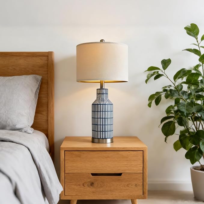 USumkky 25" Modern Ceramic Lamps Single Table Lamp for Living Room Bedroom Farmhouse Nightstand Bedside Lamps