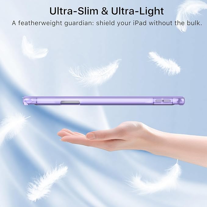 MoKo for iPad Air 11 inch Case (M4/M3/M2) 2026/2025/2024, iPad Air 5th/4th Gen 10.9 inch Case 2022/2020 with Pencil Holder, Slim Light Trifold Cover with Hard PC Translucent Back Shell, Lilac