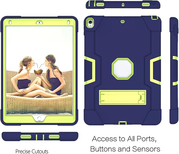 3 in 1 Hybrid Case for iPad Air 3 10.5" & iPad Pro 10.5" - Heavy Duty Rugged Stand, Shockproof, Anti-Slip, Anti-Scratch, Blue/Yellow Green