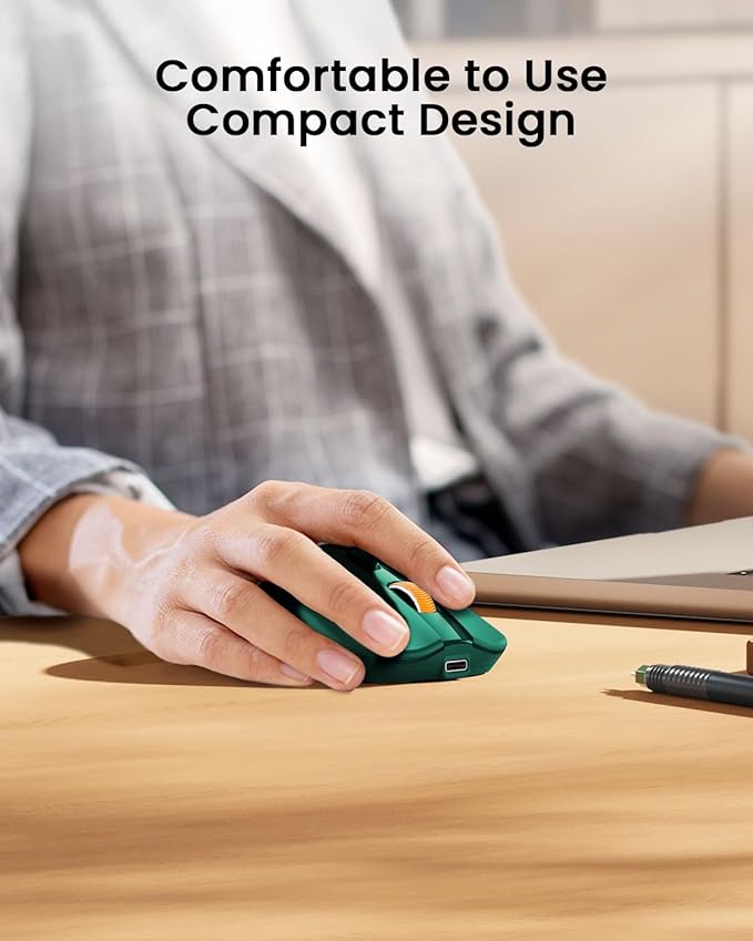 ProtoArc Bluetooth Wireless Mouse, USB C Mouse, EM15 Rechargeable Compact Portable Type C Wireless Mice for Laptop, Tablet, PC, Windows-Green