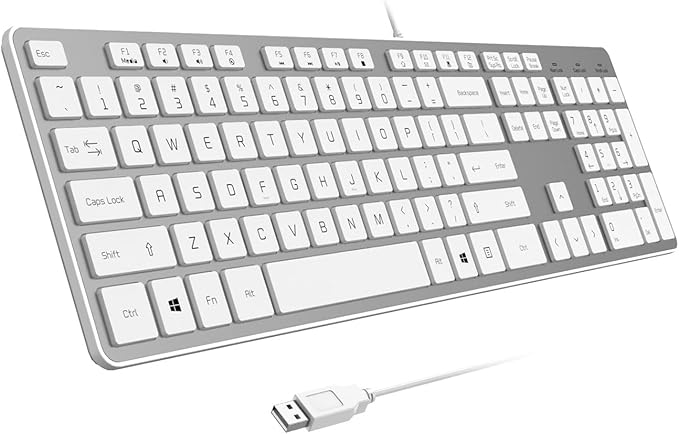 Wired USB Keyboard, Comfortable Quiet Chocolate Keys, Durable Ultra-Slim Computer Keyboard Wired(QWERTY) for PC, Windows 11/10/8/7/XP/Vista KB1430 (Sliver-1, Wired Keyboard for Windows)