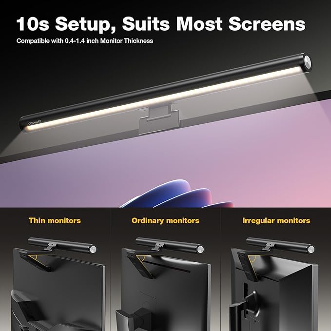 Douxlife Monitor Light Bar with Visual Wireless Remote & Touch Dual Control, Eye-Care Computer Monitor Lamp with Asymmetrical Optical Design, Stepless Dimming Screenbar for Home Office Gaming, Black