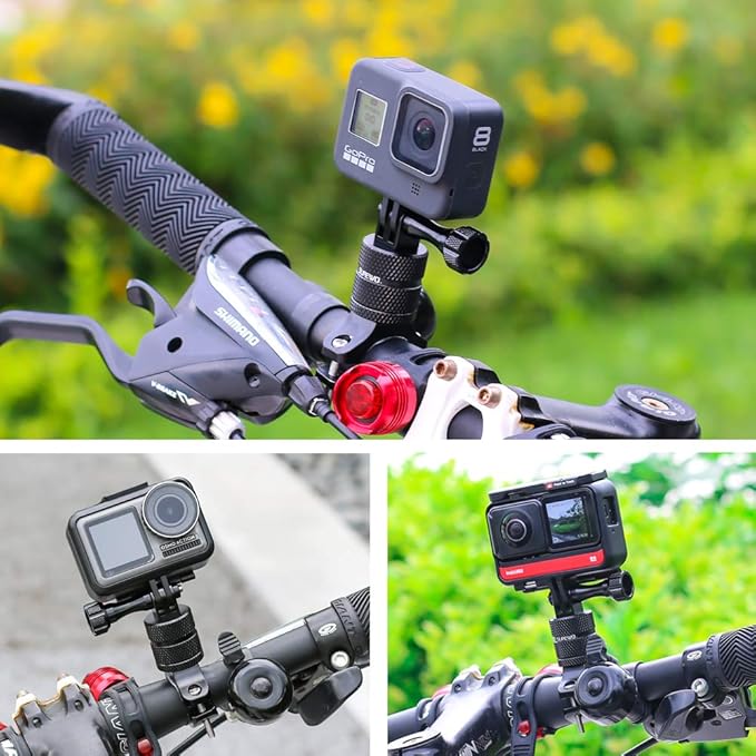 Bike Mount for Action Cameras, Aluminum Handlebar Mount Compatible with GoPro Hero 13/12/11/10/9/8/7/6/5 Black, GoPro Max, DJI Osmo Action 5/4/3/2, Crosstour and More