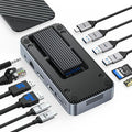 ORICO 12-in-1 USB C Hub with M.2 SSD Enclosure 10Gbps, Tool-Free USB C Docking Station with Built-in Fan, HDMI, DP, Gigabit Ethernet, 100W PD, SD/TF, Audio/Mic, USB A & Type C for Laptop Mac-M2P11