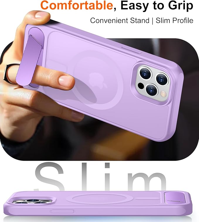 Magnetic Compatible with iPhone 12 Case & iPhone 12 Pro Case, [Built-in Invisible Kickstand][Compatible with MagSafe][Military Grade Shockproof] Slim Translucent Matte Phone Case 6.1"