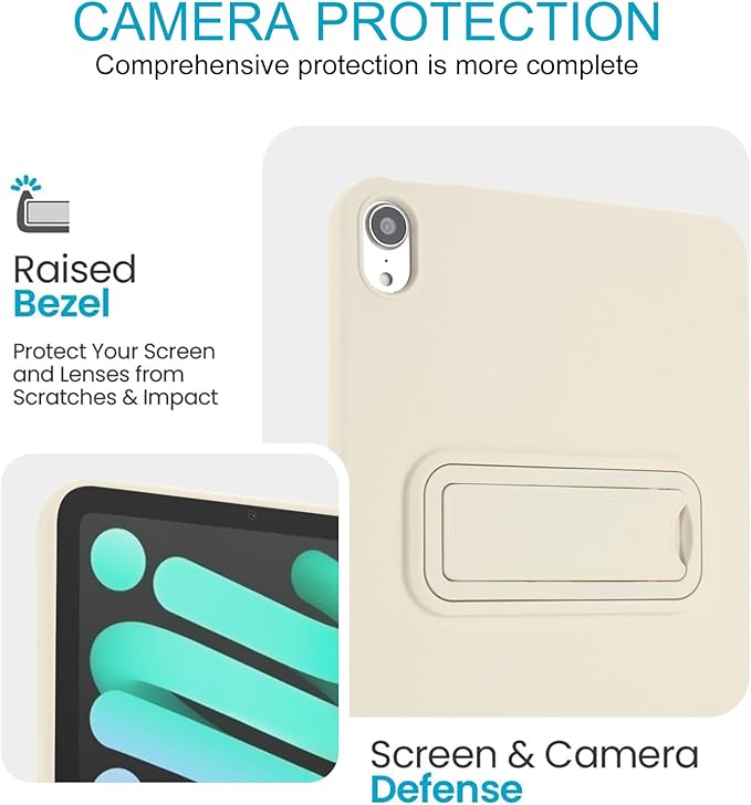 Case for iPad mini 7th & 6th Gen with Kickstand, Soft TPU + Hard PC Ultimate Delicate Touch Feeling Shockproof Protective Back Cover for iPad mini 7th 6th Women Men, Beige