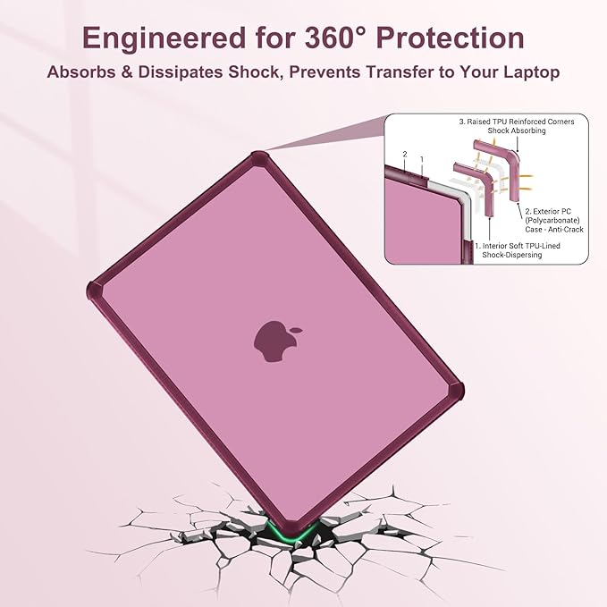 MOSISO Compatible with MacBook Air 13 inch Case M5 2026 M4 2025 M3 M2 2024-2022 A3449 A3240 A3113 A2681,3 in 1 Kit Crack-Resistant Heavy Duty Protective Plastic Hard Case with TPU Bumper, Wine Red