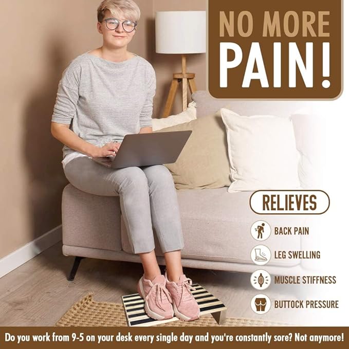 Wood Ergonomic Wood Foot Stool Under Desk Foot Rest with 17.7" Width for Office Home to Relieve Tendon Pains and Improve Blood Circulation