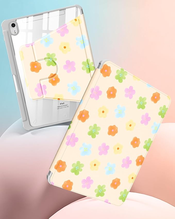 Uppuppy for iPad mini 7 Case (A17 Pro) for iPad mini 6th Generation Case - 360 Rotating Stand Folio Smart Cover with Pencil Holder for Women, Colorful Flowers for Apple Tablet Mini 8.3 inch 2024/2021