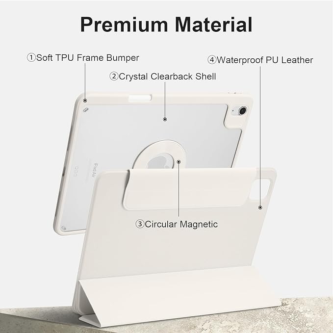 Case for iPad Air 11 Inch M4/M3/M2 2026/2025/2024, iPad Air 10.9" 5th/4th Gen. 2022/2020, iPad Pro 11" 4th/3rd/2nd 2022/2021/2020 with Pencil Holder, Vertical Stand, Detachable Magnetic, White